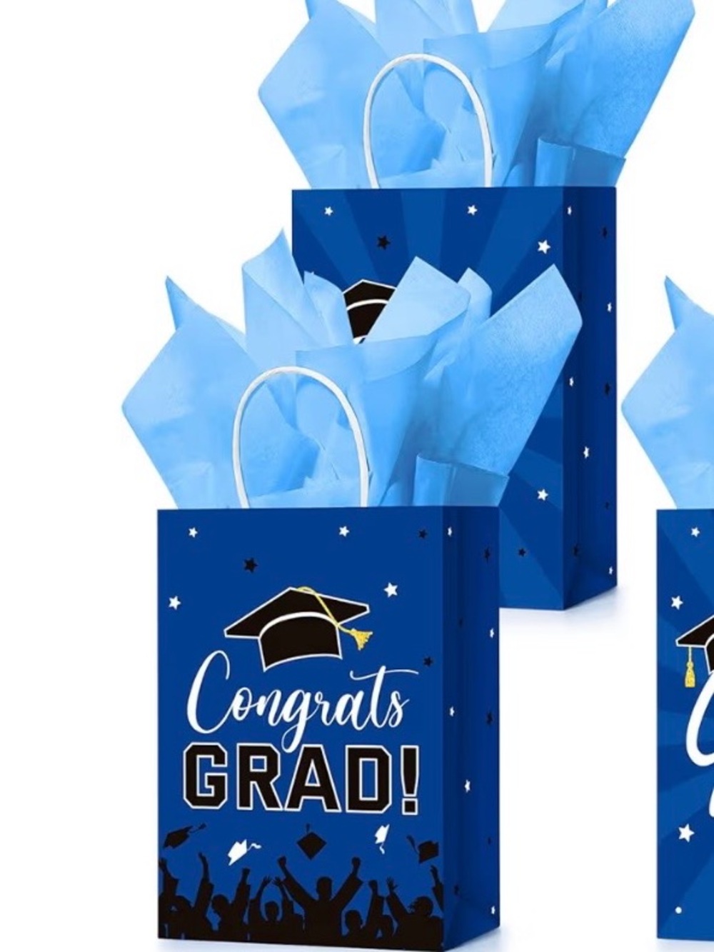 Congrats Grad! Blue Graduation Gift Bags 22 bags.  NO TISSUE.
